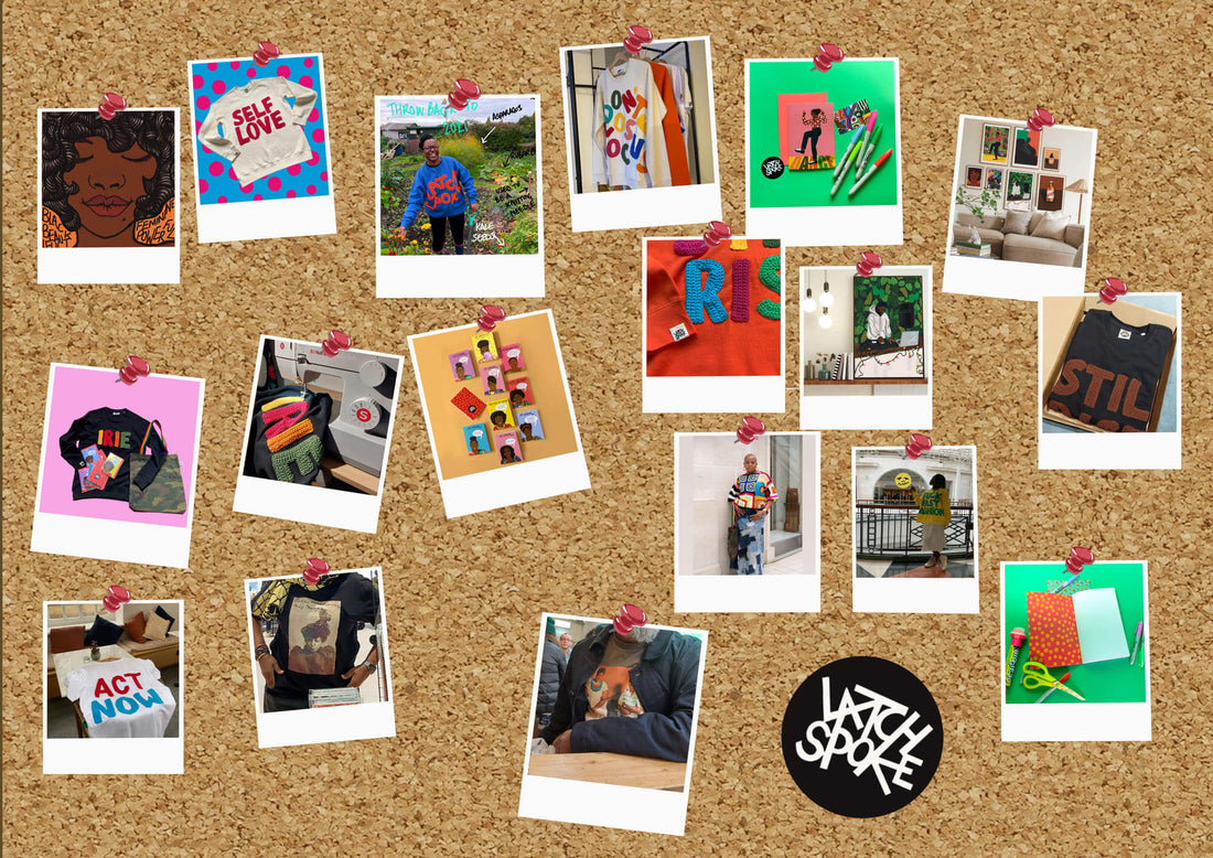pin board with latchspoke products in polaroid photos