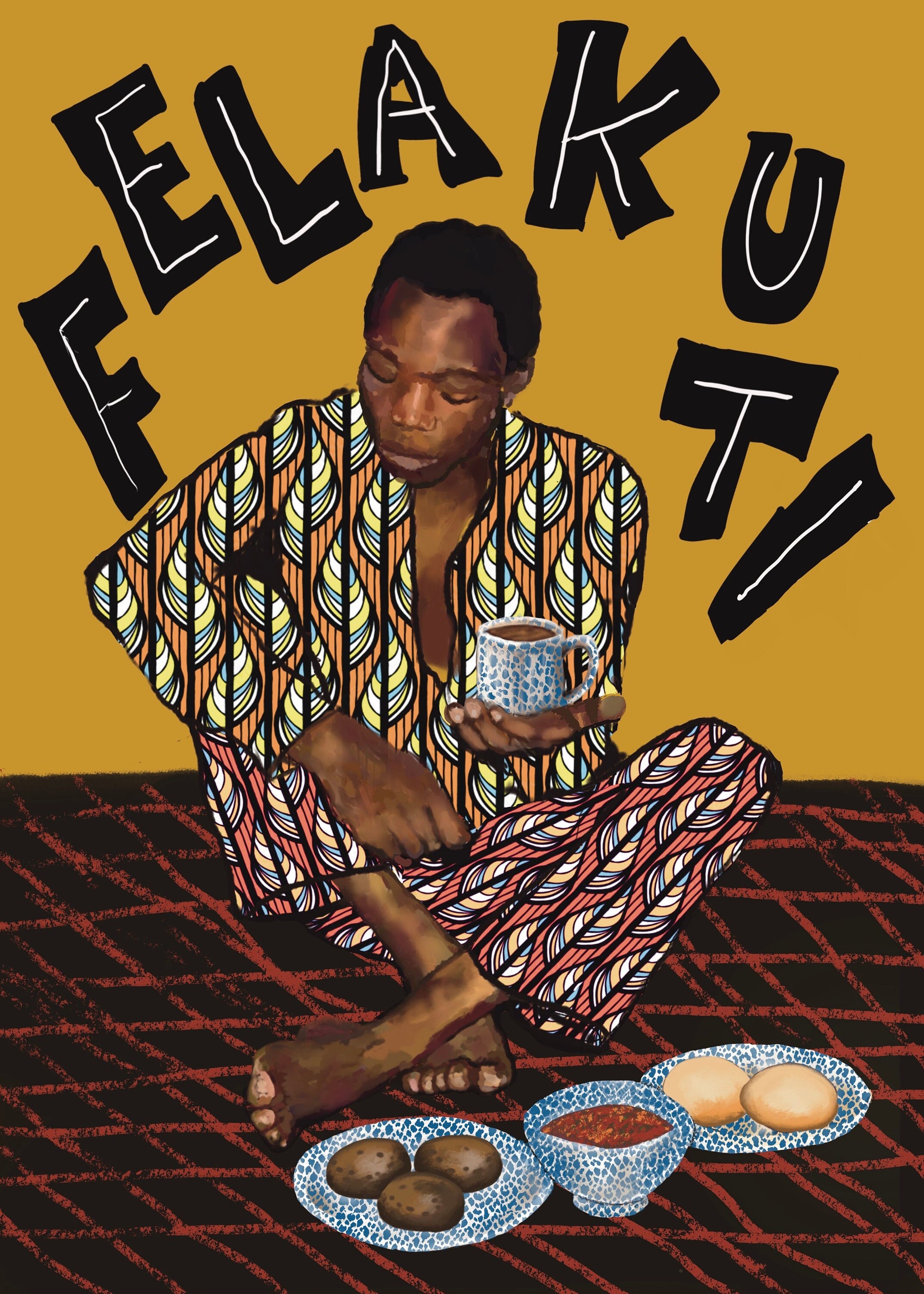 Close-up of the intricate details in the Fela Kuti artwork